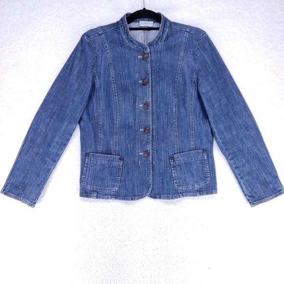 Laura Petites Button Up Blue Jean Jacket Womens size 12 Denim Casual Coat - Picture 1 of 8